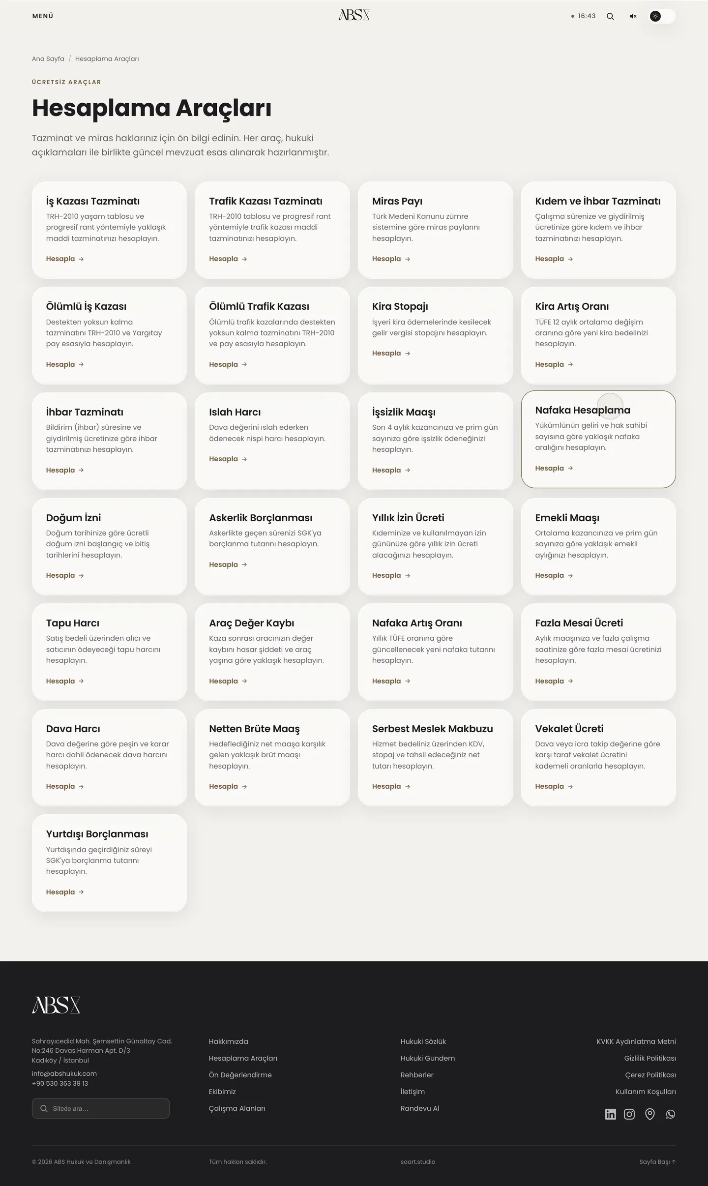 The page listing all 25 calculators
