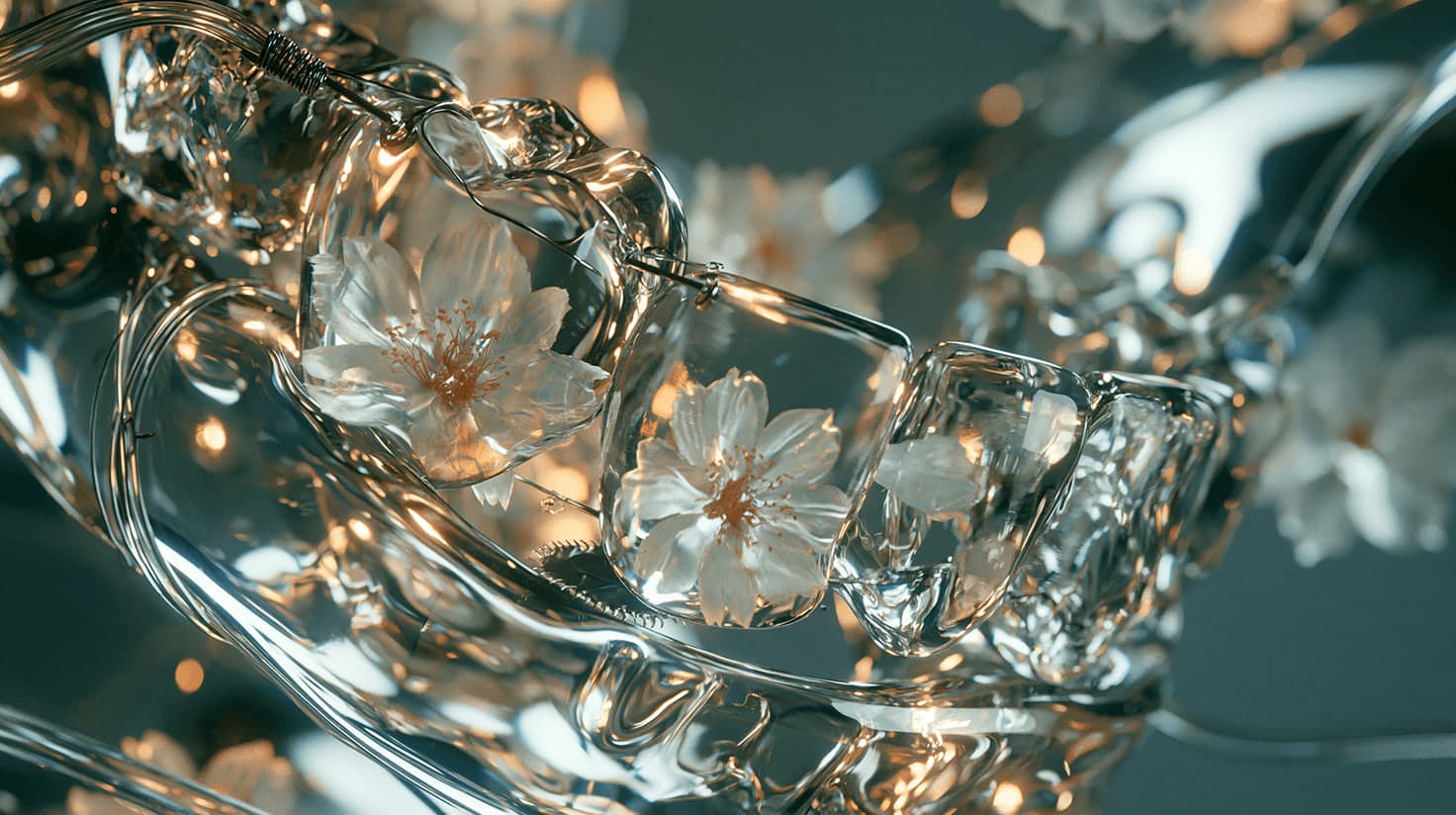 Transparent glass teeth filled with flowers