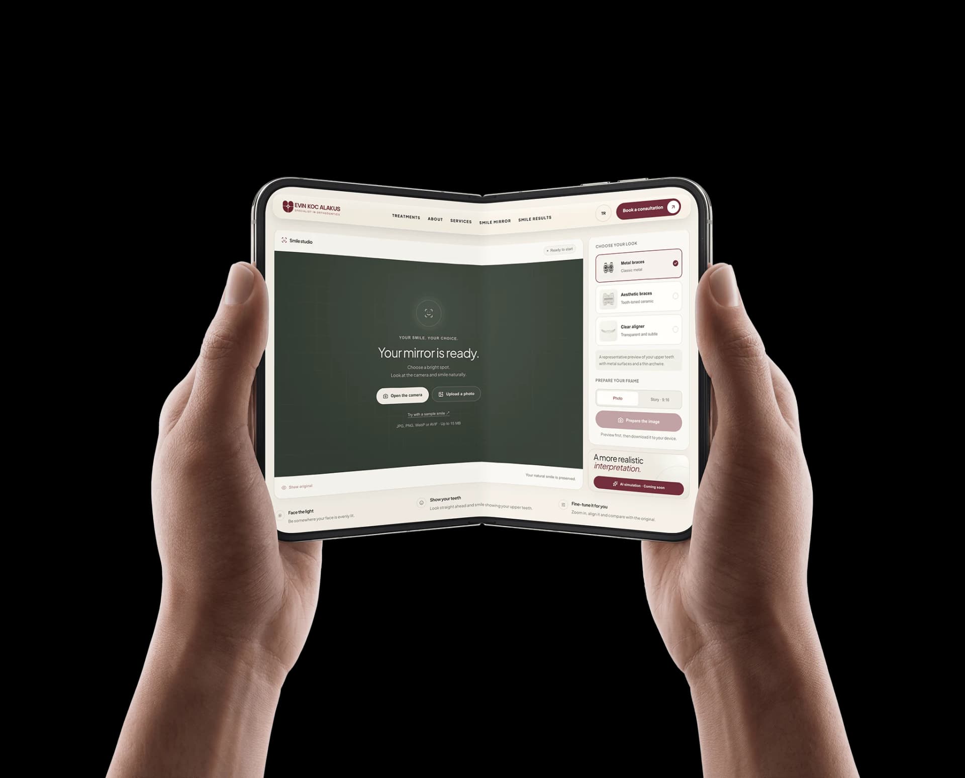 Smile Mirror experience on a foldable phone